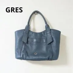 グレ　ハンドバッグ　トートバッグ　レザー　　くすみカラー　ブルー系