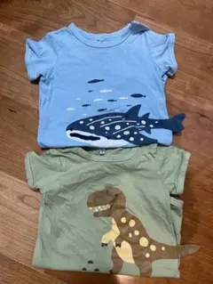 クジラ　恐竜　ロンパース 青　緑　しっぽ
