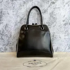 美品 PRADA プラダ がま口 トートバッグ ブラック レザー