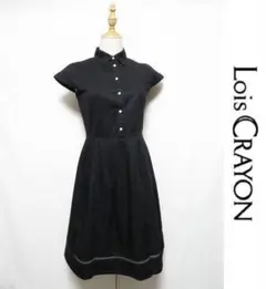 9号 LOIS CRAYON 半袖 ブラックワンピース ドレス ひざ丈 M 黒