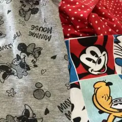 ビンテージミッキーニットハギレ2枚 &赤に白ドットスムースハギレ2枚
