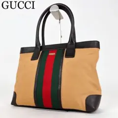 【美品】グッチ トートバッグ シェリーライン ファスナーポケット キャンバス 革
