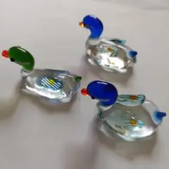 ガラス製カモの置物3個セット