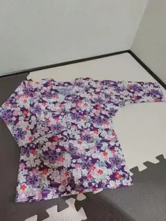 美品 祭 衣装 子供用 鯉口シャツ 120~130 女の子 和柄 紫 花柄 桜