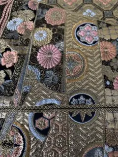 金色 花柄 袋帯