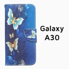 Galaxy A30 手帳ケース バタフライ 青