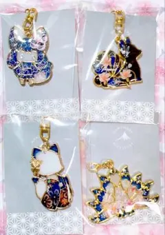 【8】青系和風4点セット　キーホルダー