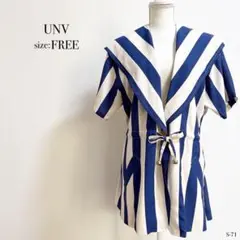 ☆良品☆ UNV ストライプ トップス ホワイト ブルー フリーサイズ リボン