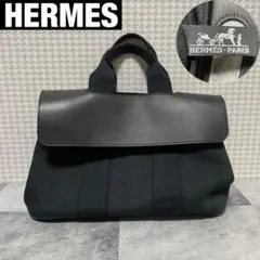 HERMES ヴァルパライソPM ハンドバッグ ワルシェブロン レザー ブラック