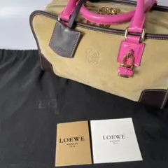 美品 ロエベ LOEWE アマソナ28 スエード ピンク ハンドバッグ