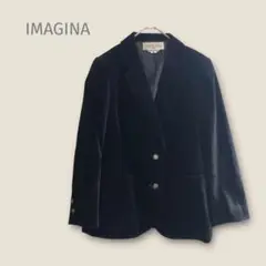 imagina 【M】ベロアジャケット　黒　肩パッド　レトロ　マニッシュ　秋冬