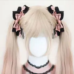 ヘアクリップ リボン ハート 地雷 ゴシック コスプレ ピンク
