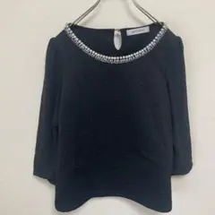 美品 ミッシュマッシュ 長袖トップス　ブラック　パール　丸首　薄手　M 良品