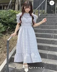 evelyn ワンピース 2025 ラメフリルロングOP アイスグレイ