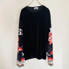 【美品】MAXSOUL マックスソウル　ベロアファンシー　刺繍　鶴　カットソー