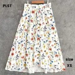 ✨️超美品✨️PLST　プラステ　フレアロングスカート　花柄　白　ウエストゴム