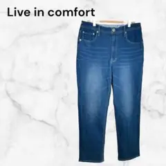 リブインコンフォート　ストレッチデニムパンツ　Ｌ　ブルー系　ウェストゴム入り