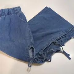 junior sweet　サイド スリット リボン ワイド デニム