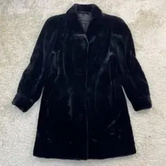 最高級 サガミンク ロイヤル 金タグ 本物 毛皮コート ミドル丈 花柄 ネイビー