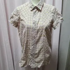 ドラッグストアーズ　フリーサイズ半袖チェック柄シャツ（オレンジ・青）美品