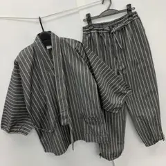 新品★メンズ★LLサイズ★ヒッコリー柄 作務衣 さむえ 上下セット 灰色4661