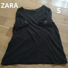 ZARA ブラック Tシャツ Sサイズ ボタン付き