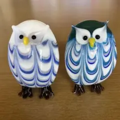 ふくろうのガラス製置物　2体