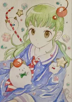 手描きイラスト オリジナル クリームソーダ