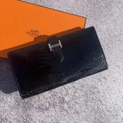 HERMES べアンクラシック シャインアリゲーター ブラック 長財布