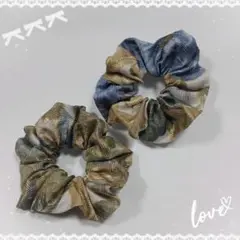 ♡新作♡　シュシュ　やや小さめ　２個セット　落ち着いた色合い
