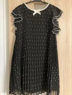 【未使用に近い】H&M 黒色 ドット模様 フリル袖 ワンピース130cm 発表会