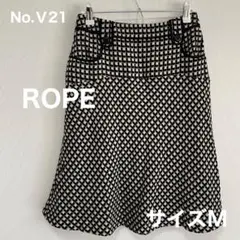 ROPE　白黒幾何学模様　膝丈スカート　サイズM　No.Ⅴ21