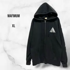 【Mafimum】長袖フードパーカー 黒 ジップアップ 上着(XL)綿 羽織り
