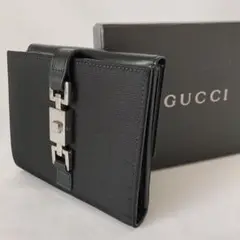【美品 保存箱】グッチ GUCCI 二つ折り財布 小銭入れ付き レディース 黒