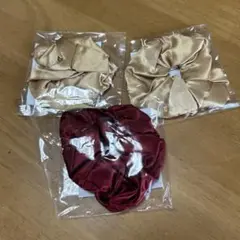 サテンシュシュ3個セット（赤・ゴールド）