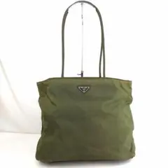 PRADA プラダ ナイロン ロゴプレート トートバッグ グリーン レディース