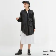 gu ジーユー　シアーロングシャツ　ブラック　黒　長袖　シースルー　透け感