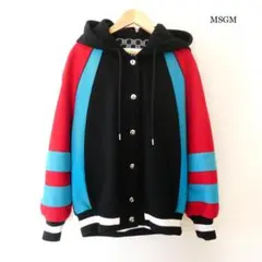 新品 未使用 MSGM マルチストライプ柄 メルトン フーディ スタジャン