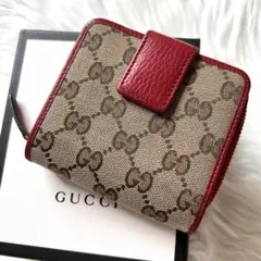 ✨極美品✨GUCCI 二つ折り財布 コンパクトジップ GGキャンバス レッド 赤