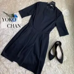 【美品】ヨーコチャン 半袖 ウエストギャザーワンピース ブラック Mサイズ相当