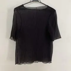 シースルー黒半袖プリーツトップス