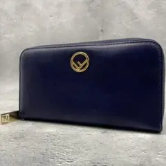 極美品✨フェンディ エフイズ ラウンドジップ 長財布 オールレザー ネイビー