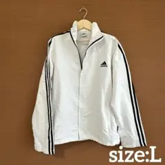 adidas ホワイト ナイロン　トラックジャケット 3本ライン　L 白