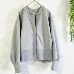 【ハンチ】シンプルスウェットカーディガン グレー スボタン付き