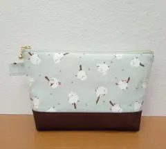 シマエナガ　ポーチ　ハンドメイド　ミントグレー