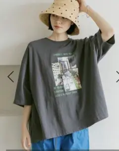 ニコアンド♥バック布帛CITYフォトＴ チャコール 完売品