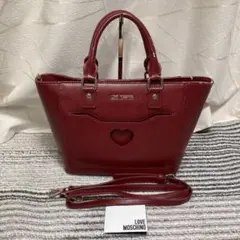 LOVE MOSCHINO ハートカットレザー 2wayハンドバッグ ワイン