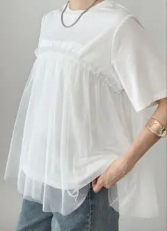 半袖チュールティシャツ