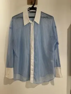 ZARA 青と白のストライプ 長袖シャツ　シースルー
