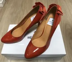 ランバンオンブルー エナメルリボン ヒール靴
